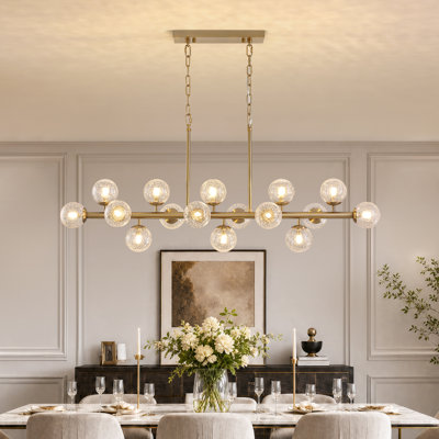 Lustre linéaire moderne en verre bullé à intensité variable 16 lumières Golden Spoutnik