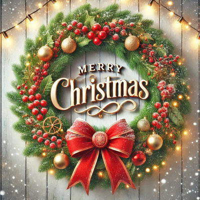 Elegant Holiday Wreath with Red Bow - reproduction d'art sur toile