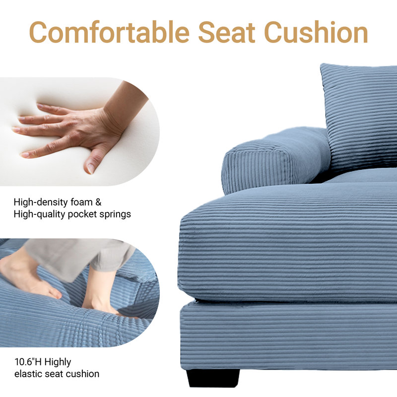 Canapé modulaire en coin surdimensionné 116 pièces 116,9 po avec siège rembourré 116,5 po., Velours côtelé bleu