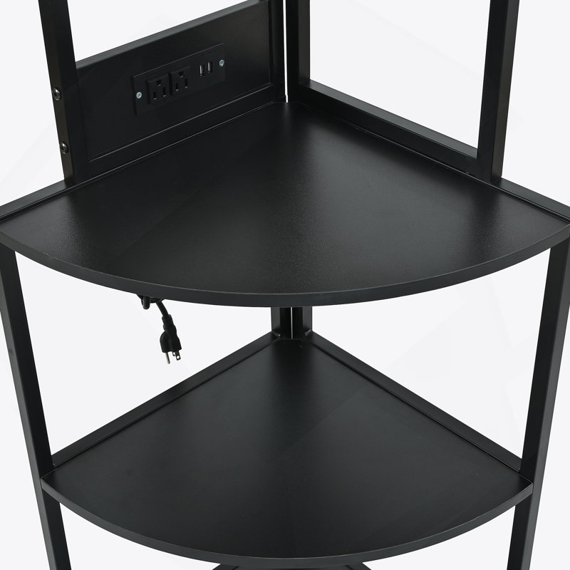 Étagère d'angle à 5 niveaux avec lumière DEL et prise USB, avec support en verre, grande étagère pour coin mural, étagère étroite