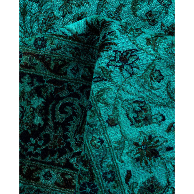 Tapis bleu contemporain en laine noué à la main surteint 6 pi 1 po x 9 pi 2 po