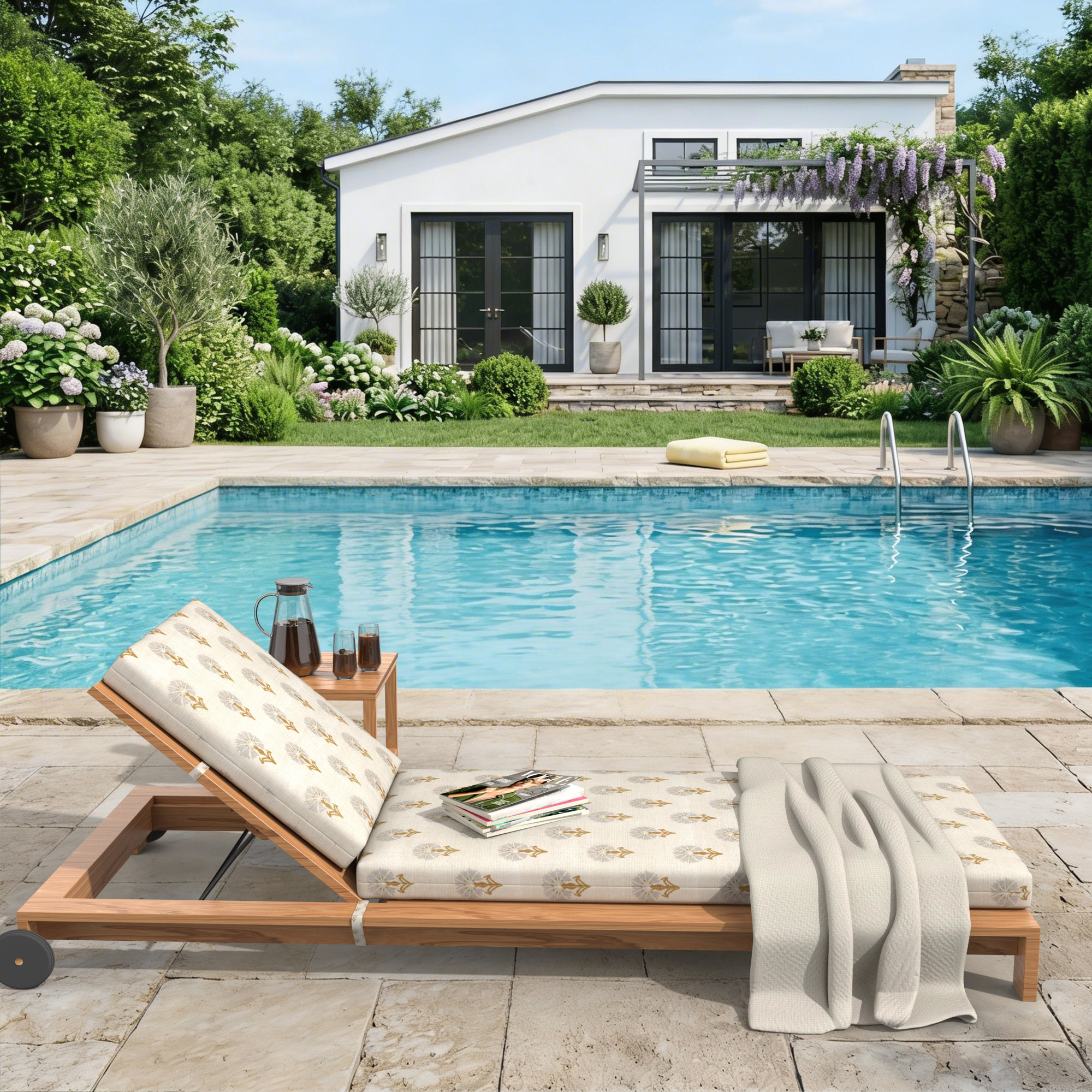 Amala Outdoor Sunbrella® Chaise Lounge Cushion, Mira Seasalt, 25W x 76D