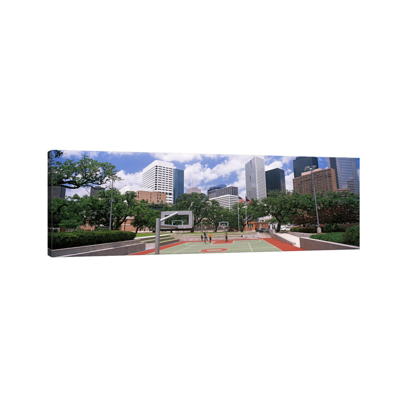 Basketball Court with Skyscrapers in the Background, Houston, Texas, USA #3 1 Piece Wrapped Canvas Panoramic Wall Art