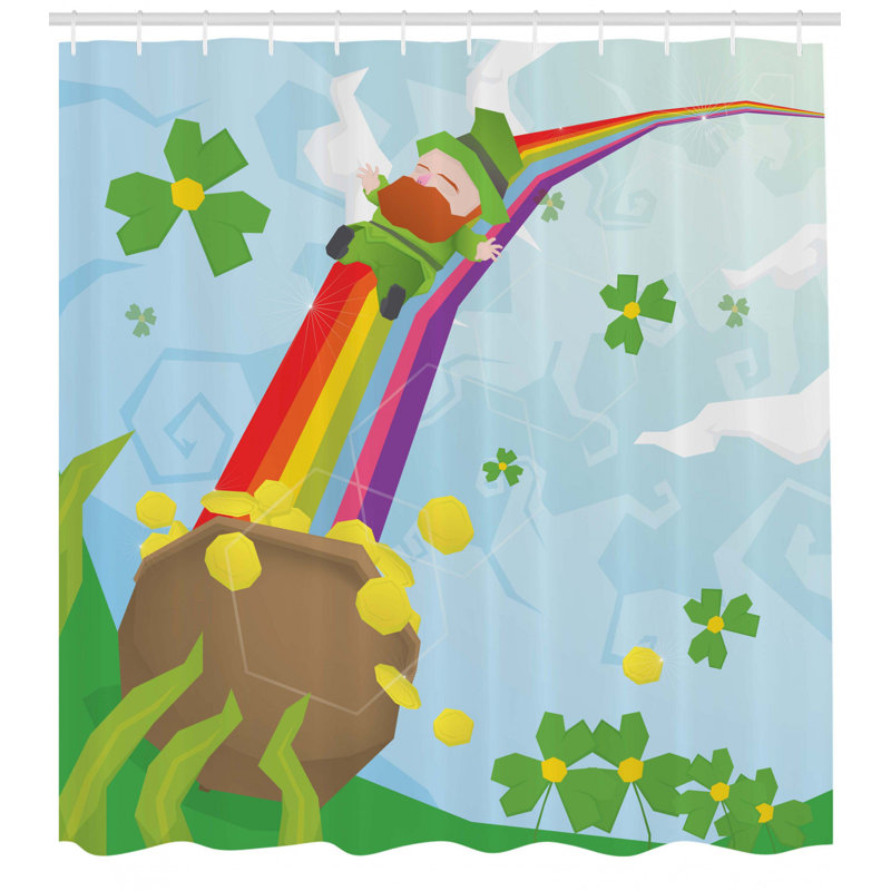Rideau de douche en arc-en-ciel farfadet et trèfle de st. patrick "abstract, H 75 po x l 69 po
