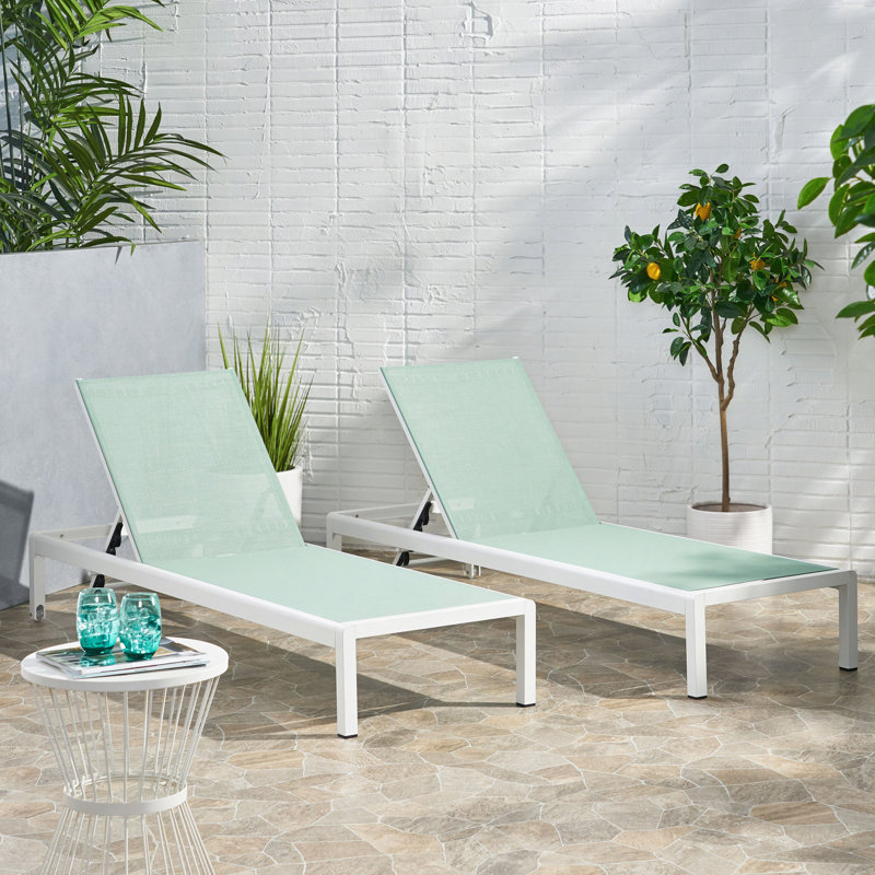 Caggiano Outdoor Metal Chaise Lounge, 2, Green/White