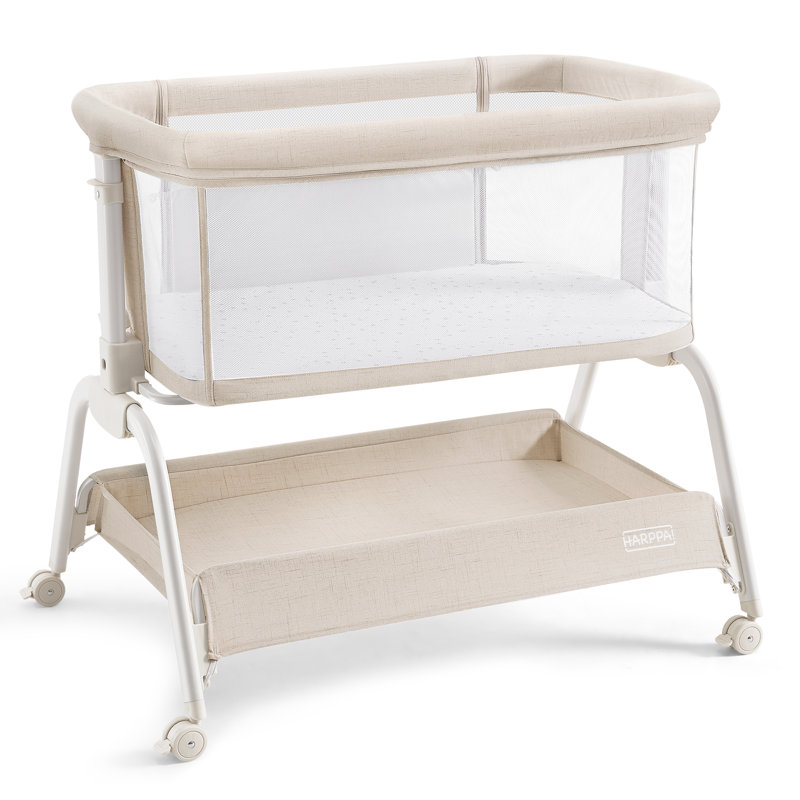 Bedside Cot with Mattress, Beige