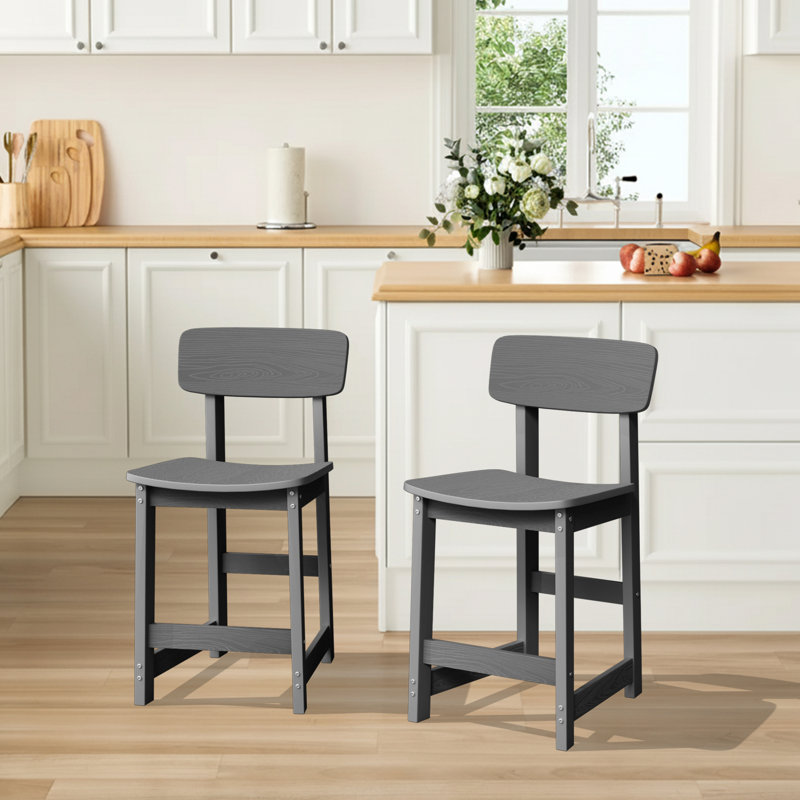 Tabouret de bar extérieur empilable en plastique (ensemble de 2), Gris