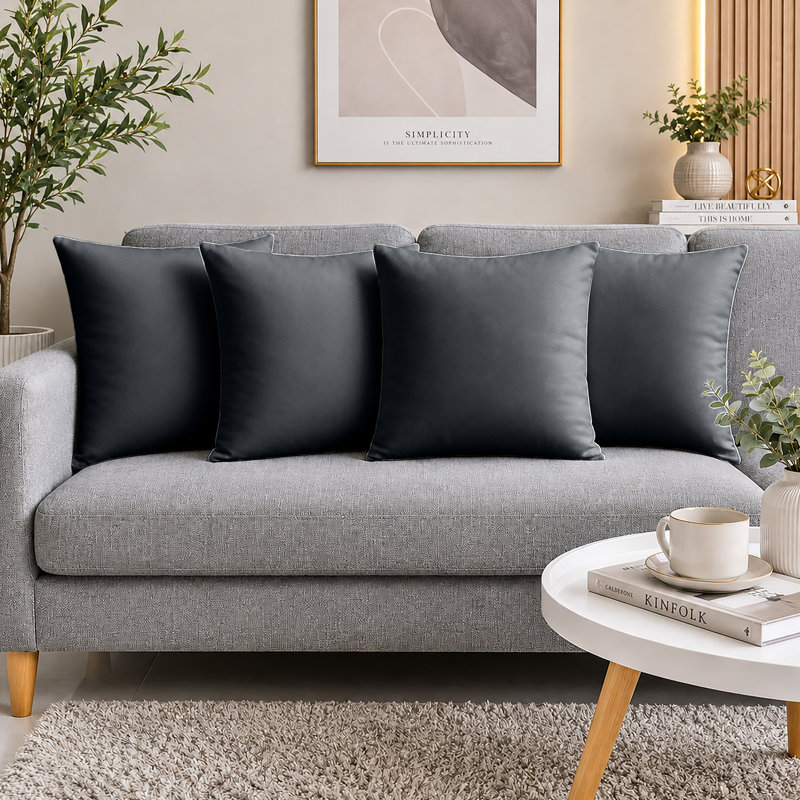 Classic Microfiber Cushion Cover Fade Resistant for Sofa and Bed, CHARCOAL