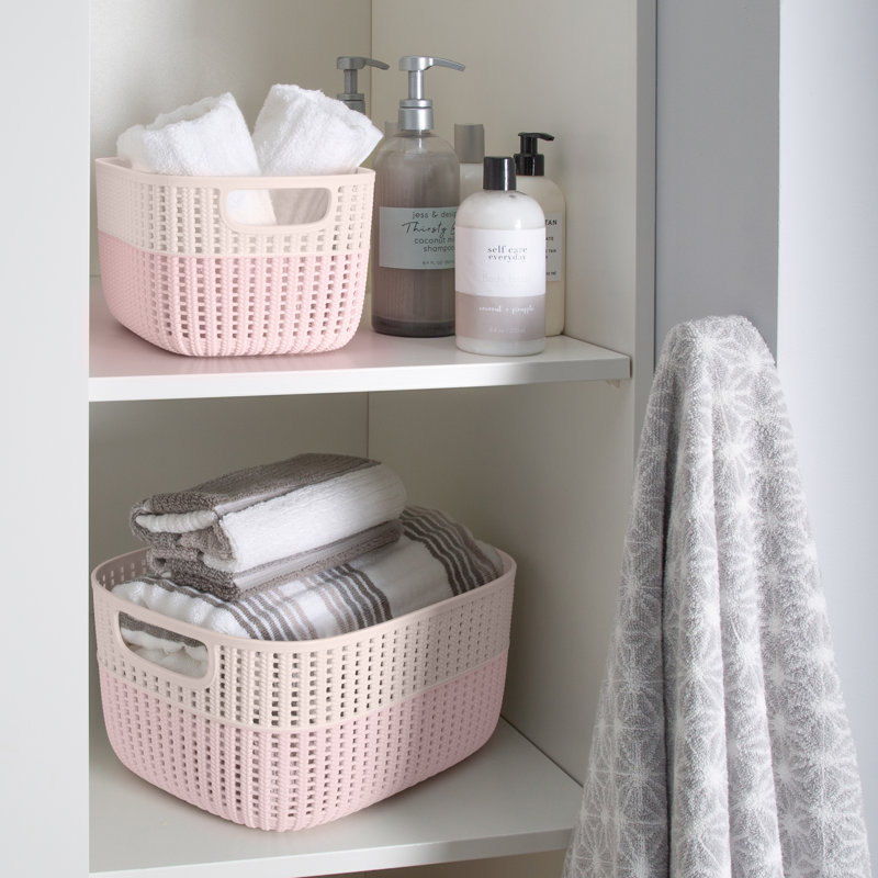 Panier décoratif en plastique, H 6 po x l 9 po x p 11 po, Rosé, 1