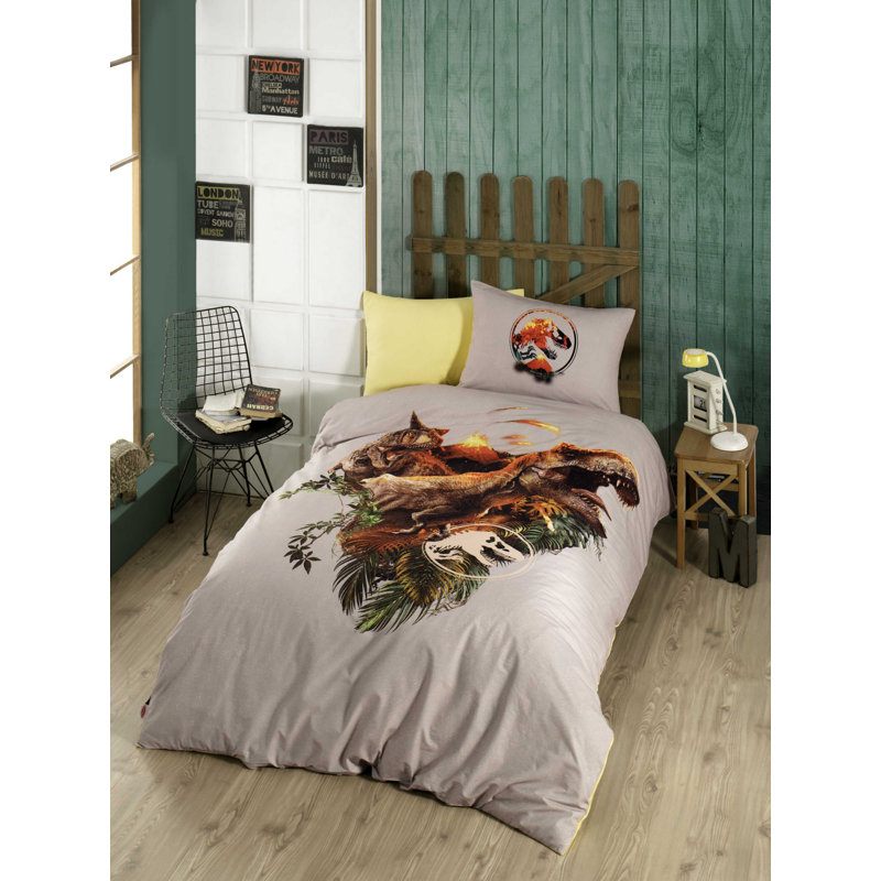 Ensemble de housse de couette 100% coton gris / brun / vert 3 pièces Barthold