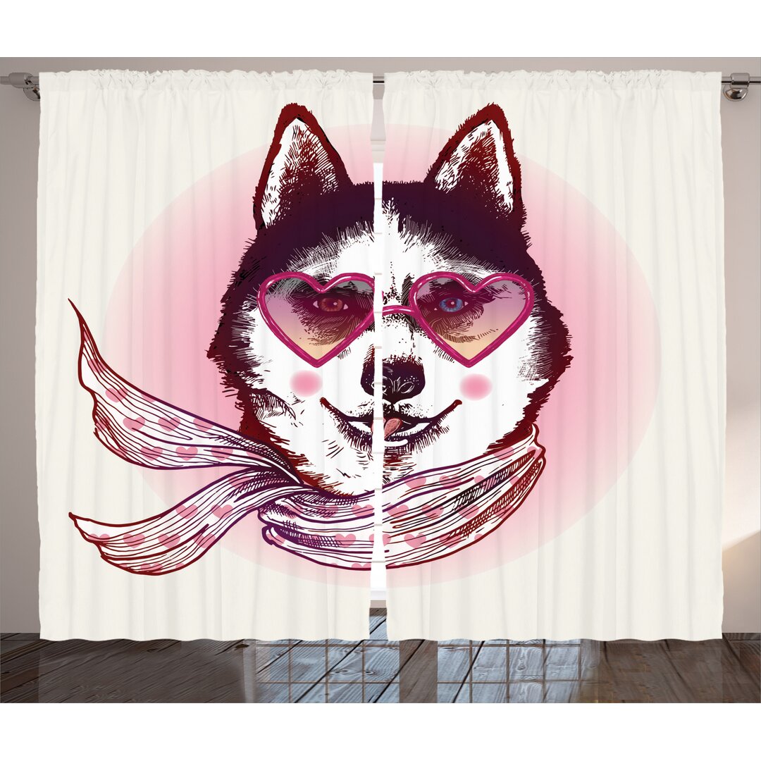 Rustikaler Vorhang, Hipster Husky Hundeherzen, Tier, Pink Cream Schwarz