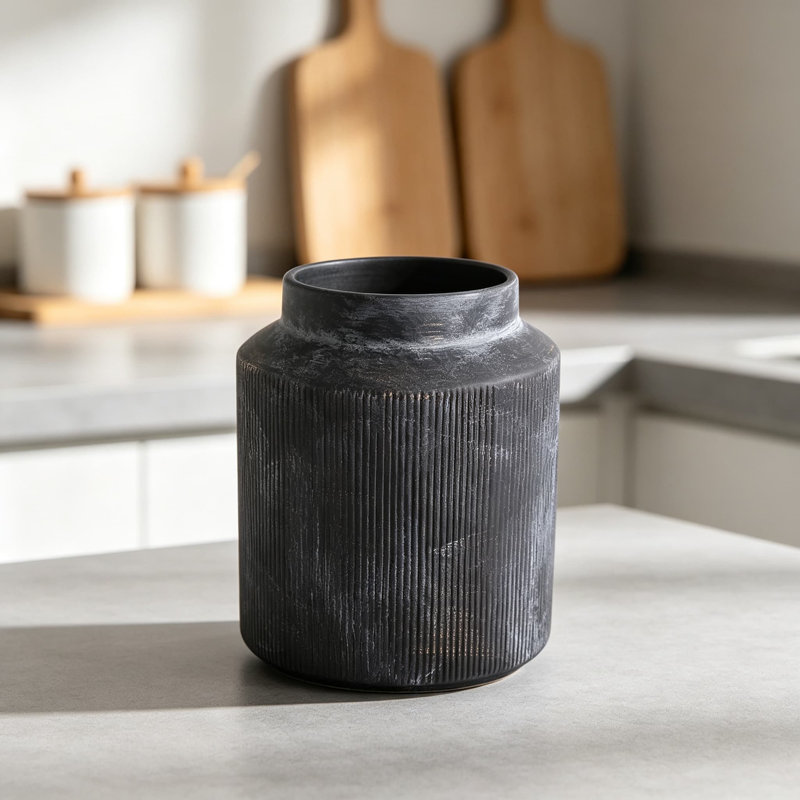 Porte-ustensiles de cuisine en céramique pour comptoir Farmhouse, pot à ustensiles de cuisine rustique rétro, design rétro peint à la main, porte-spatule robuste pour comptoir de cuisine