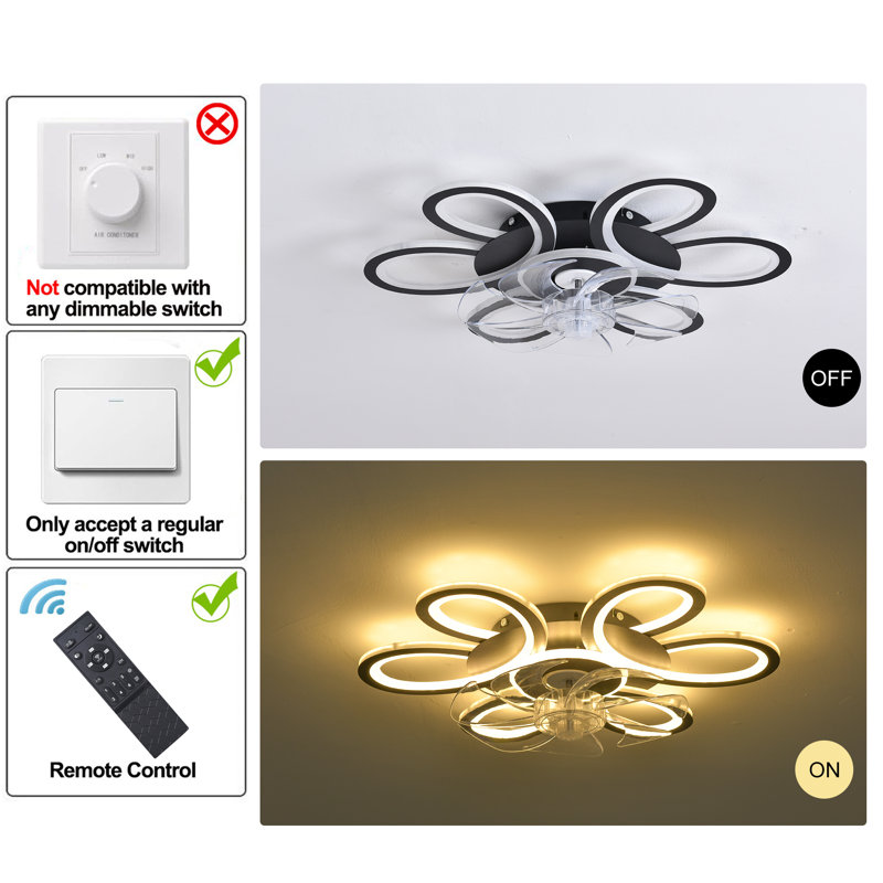 Ventilateur de plafond réversible 25,59 "à 6 vitesses DEL avec lumière et télécommande