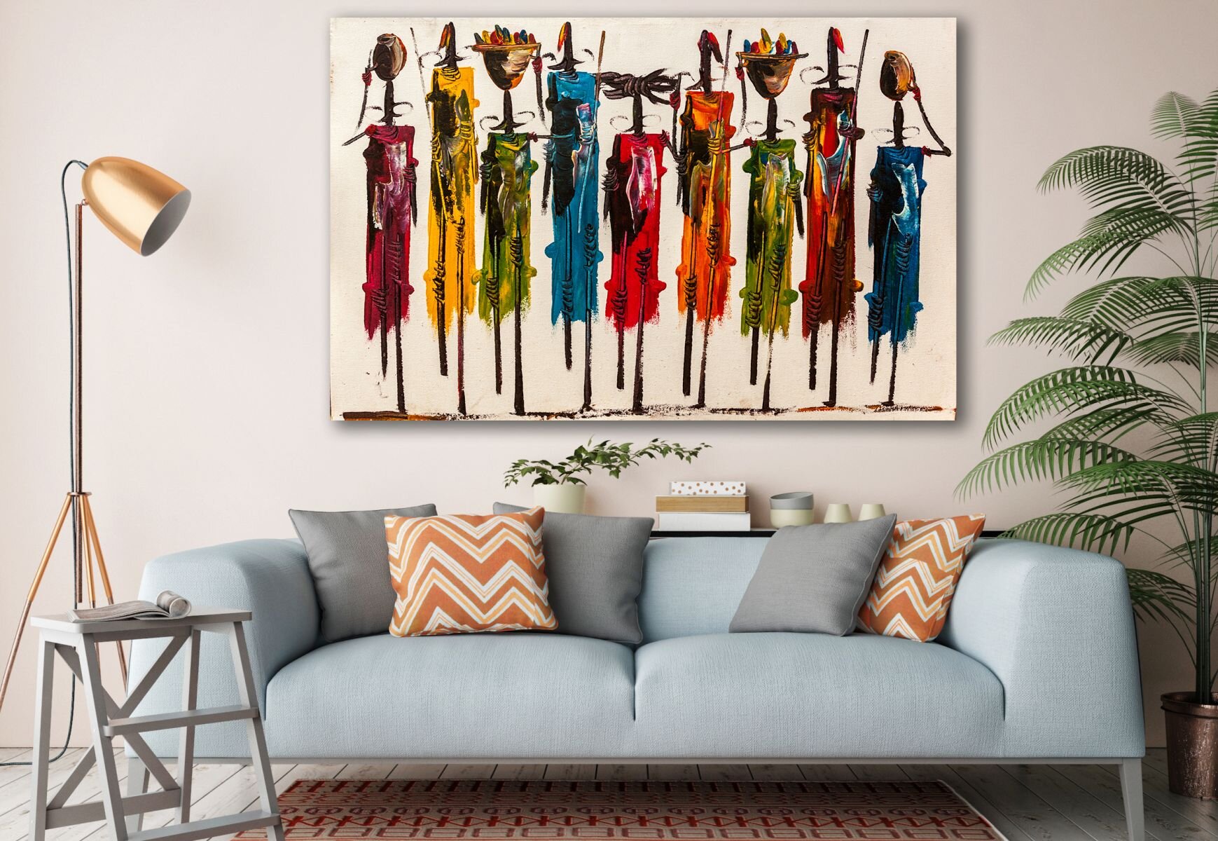 Abstract African Wall Art Masai Canvas Print Colorful African Painting  African Wall Decor Art Triptych Large Canvas Art On Canvas Print