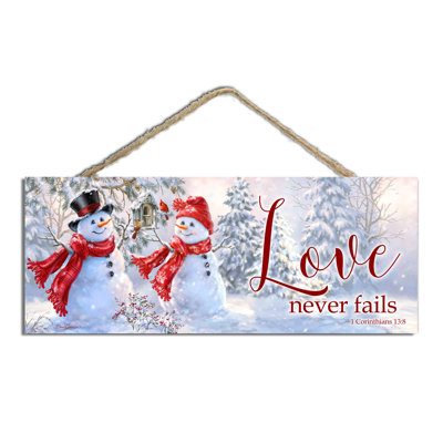 Snow Sweethearts Wooden Sign with Rope Hanger