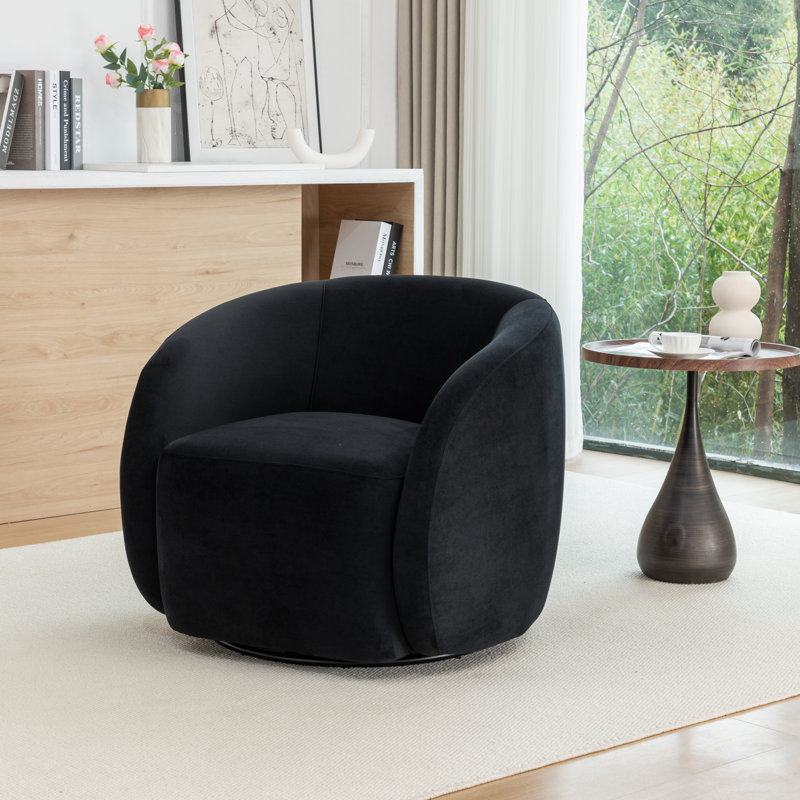 Arrun Velvet Swivel Barrel Chair, Black