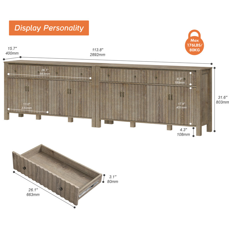 114'' W 4 - Drawer Dresser