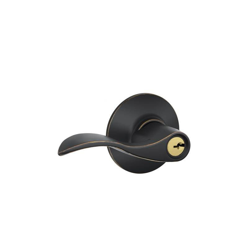 Accent Lever Single Cylinder Keyed Entry Storeroom Lock, Aged Bronze, Left Hand
