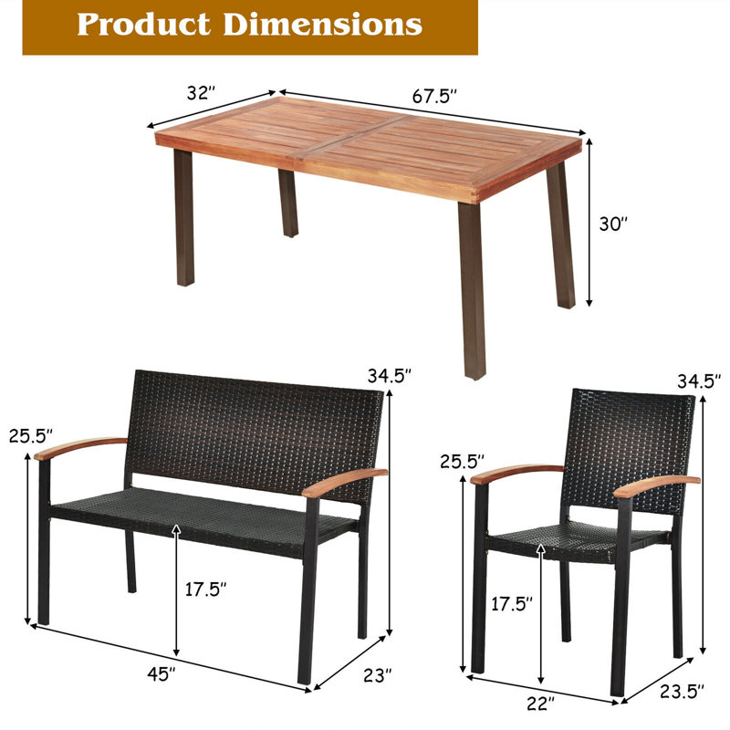 Clinger 6 - Person Acacia Wicker Patio Dining Set with Rectangular Table