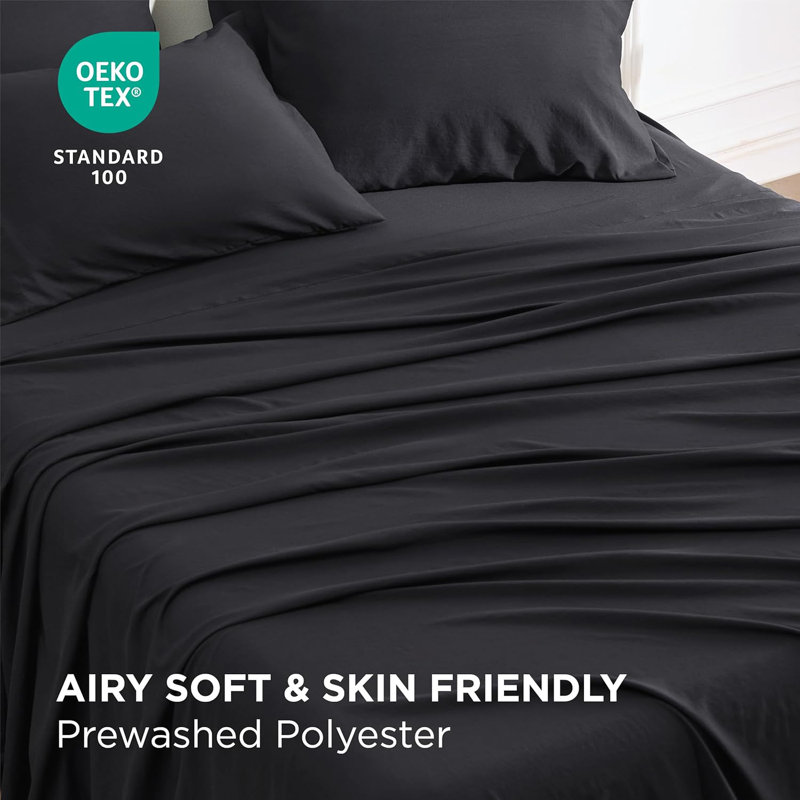 Bedsure Extra Deep Pocket Sheet Sets, King Sheet Set with 4 King Pillowcases, Black