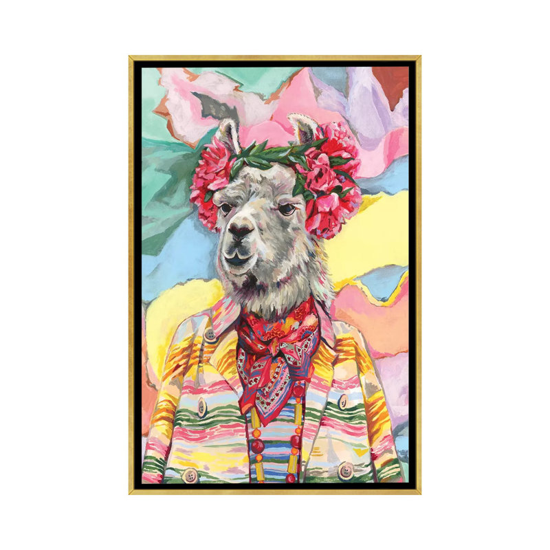 Impression « Desert llama » par Heather Perry, Toile encadrée d'or, Pas de tapis, H 60 po x l 40po x P 1,5 po