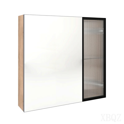 Armoire de toilette 29,63 po avec rangement, armoire à pharmacie murale avec porte miroir, tablettes en verre réglables, contreplaqué