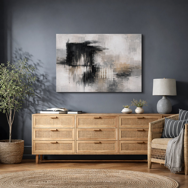 Abstrait noir et blanc, composition neutre, images de salon moderne, impression sur toile encadrée, impression numérique