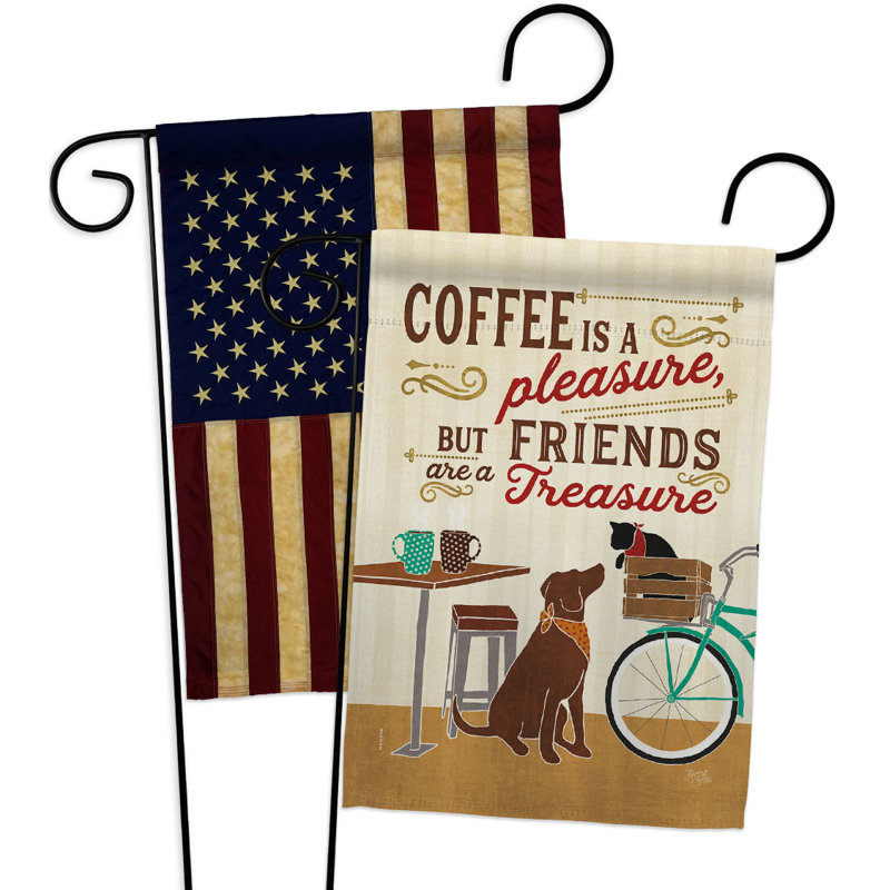 Drapeau de jardin 2 côtés en polyester Coffee H Friends