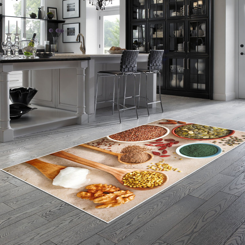 Tapis en polyamide tissé à la machine Blackberry crème / brun, Rectangle 5 pi 3 po x 7 pi 7 po