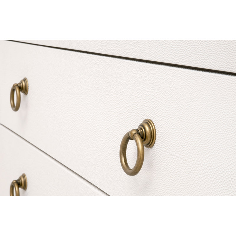 Cream and Gold 3-Drawer Faux Shagreen Nightstand