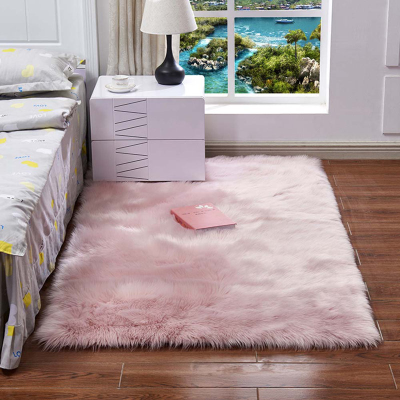 Solid Colour Faux Sheepskin Shag Area Rug, Rectangle 60 x 120cm
