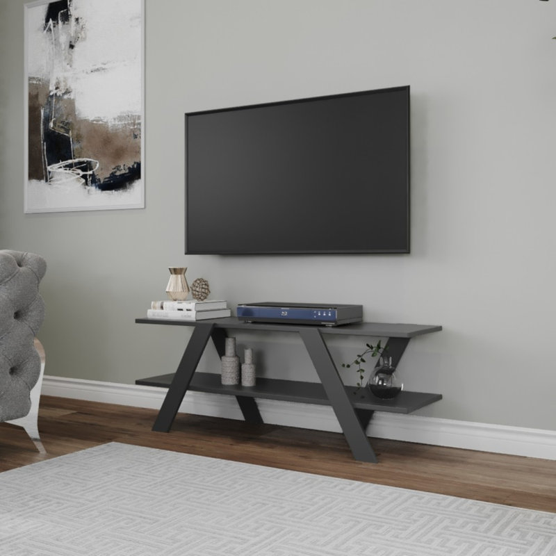 Scandinavian TV Stand, Anthracite, 47.2 x 17.7 x 13.0 inches | 100% Melamine Coated Particle Board, Thickness: 0.7 inches | Wall-Mountable, Multiple Shelves, Stylish & Functional Design for Modern Living Rooms