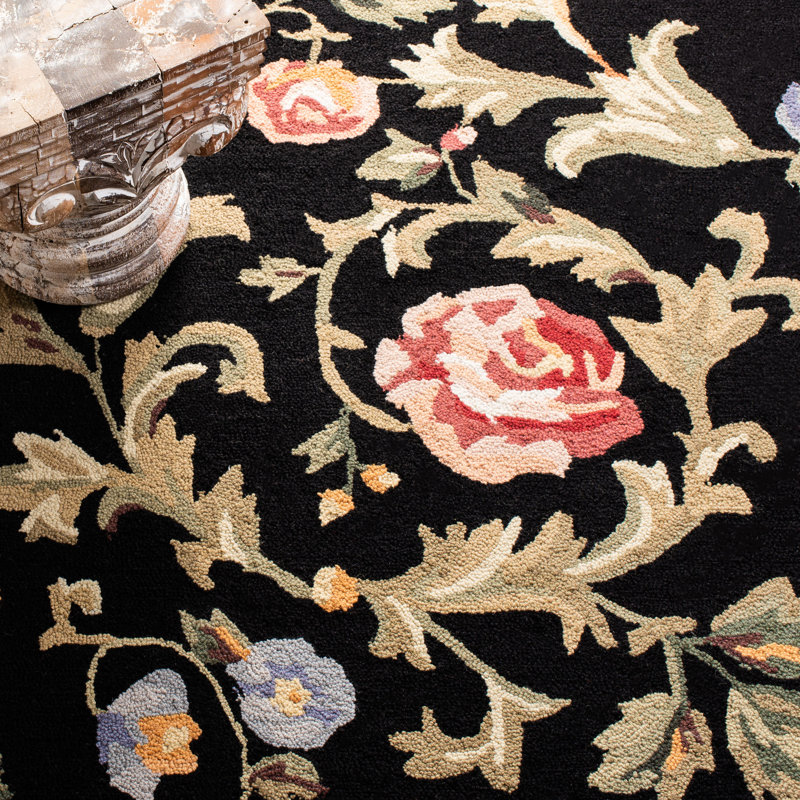 Tapis noir en laine crocheté à la main Hollander, Rond 4 pi