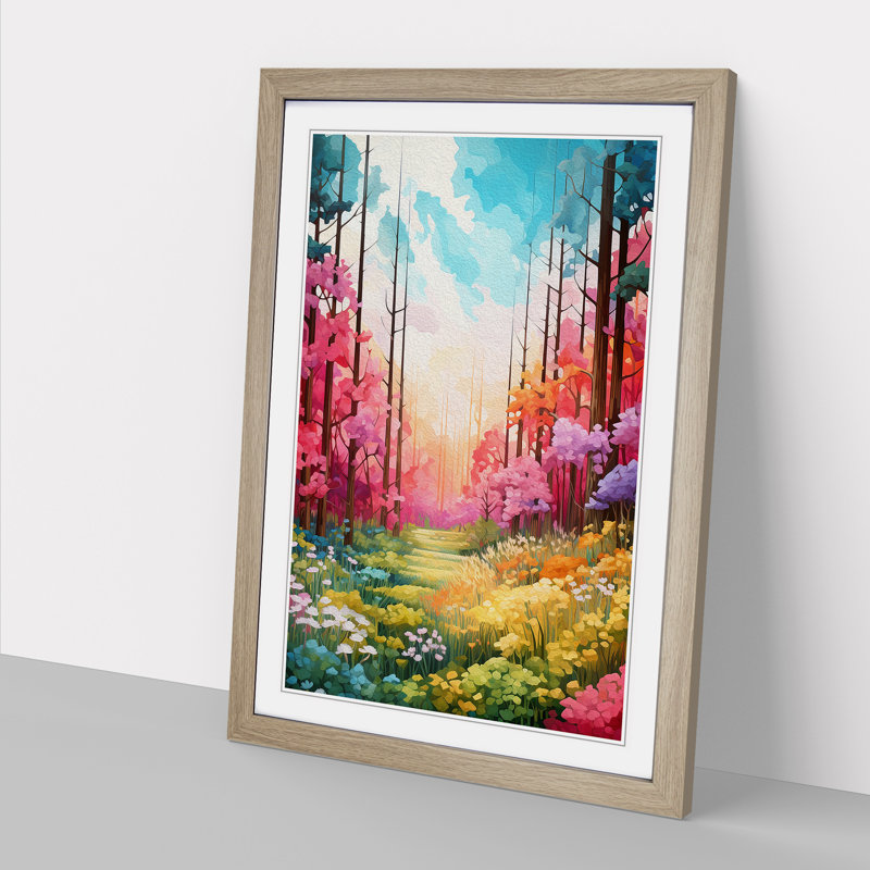 Spring Forest Colour Field No.3 - Single Picture Frame Print on Wood, Oak Framed, 64cm H x 46cm W