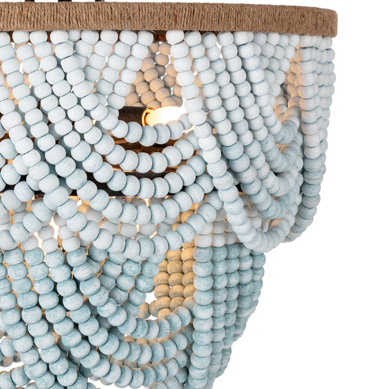 Ombre Wood Bead Flush Mount, Black/Natural, Blue