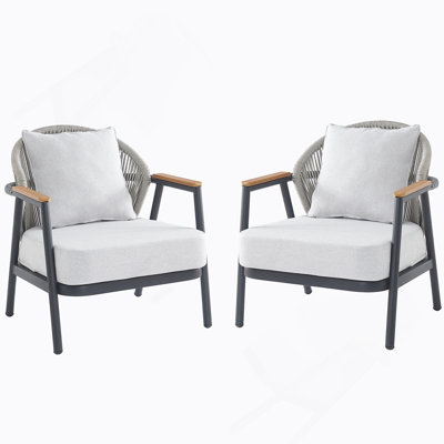 Outdoor Rope Club Chair, Gray Finish Frame With Gray Cushion, Set Of 2