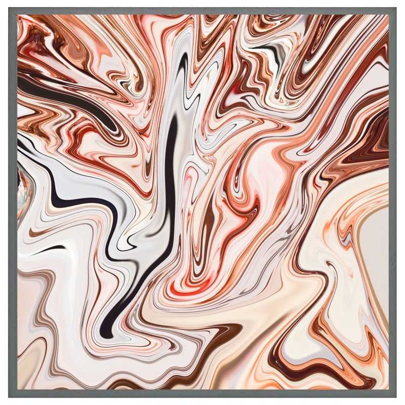 Menzen Pink Rippled Marble - Single Picture Frame Print, 41cm H x 41cm W x 4cm D, Grey Framed