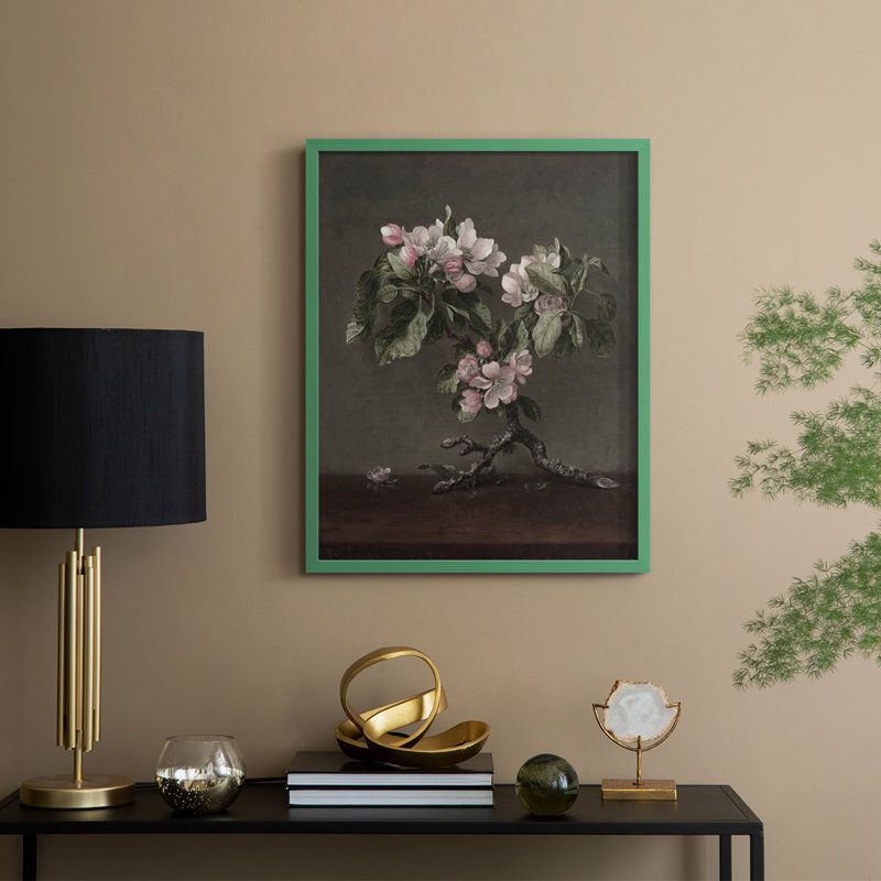 Impression florale rétro XCII, bois massif, H 30 po x l 24 po, Vert