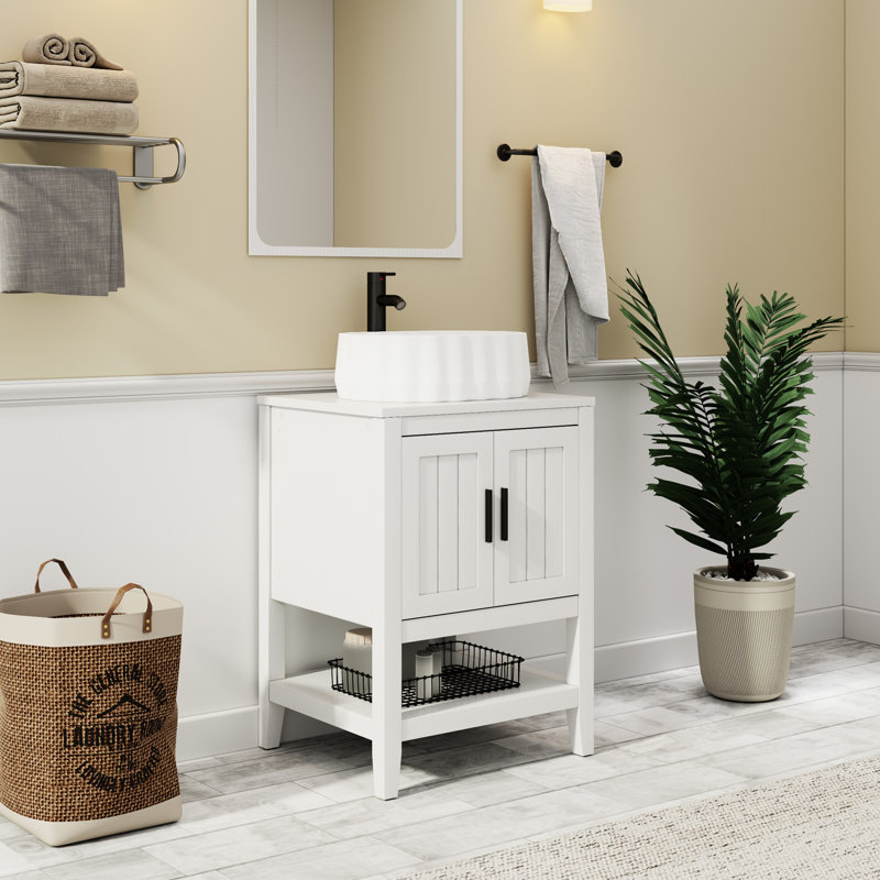 Kynlyn 30 " W Single Vanity Bathroom Vanity With Ceramic Top, Gray Walnut