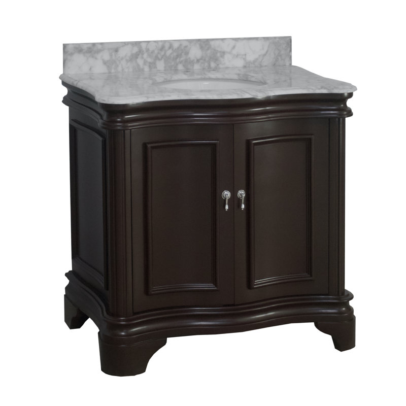 Ensemble de meuble-lavabo simple 36 po Twain, Chocolat, Marbre de Carrare