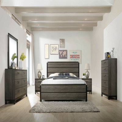 Ioana Contemporary Wood Panel Bed, Gray Finish