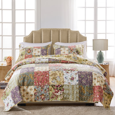 Greenland Home Fashions Blooming Prairie Multicolor  3-Piece Queen Size Quilt Set, 90x90 Inch
