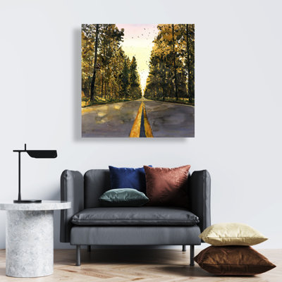 Long Road Yellow Canvas | Illustrative Landscapes Wall Art