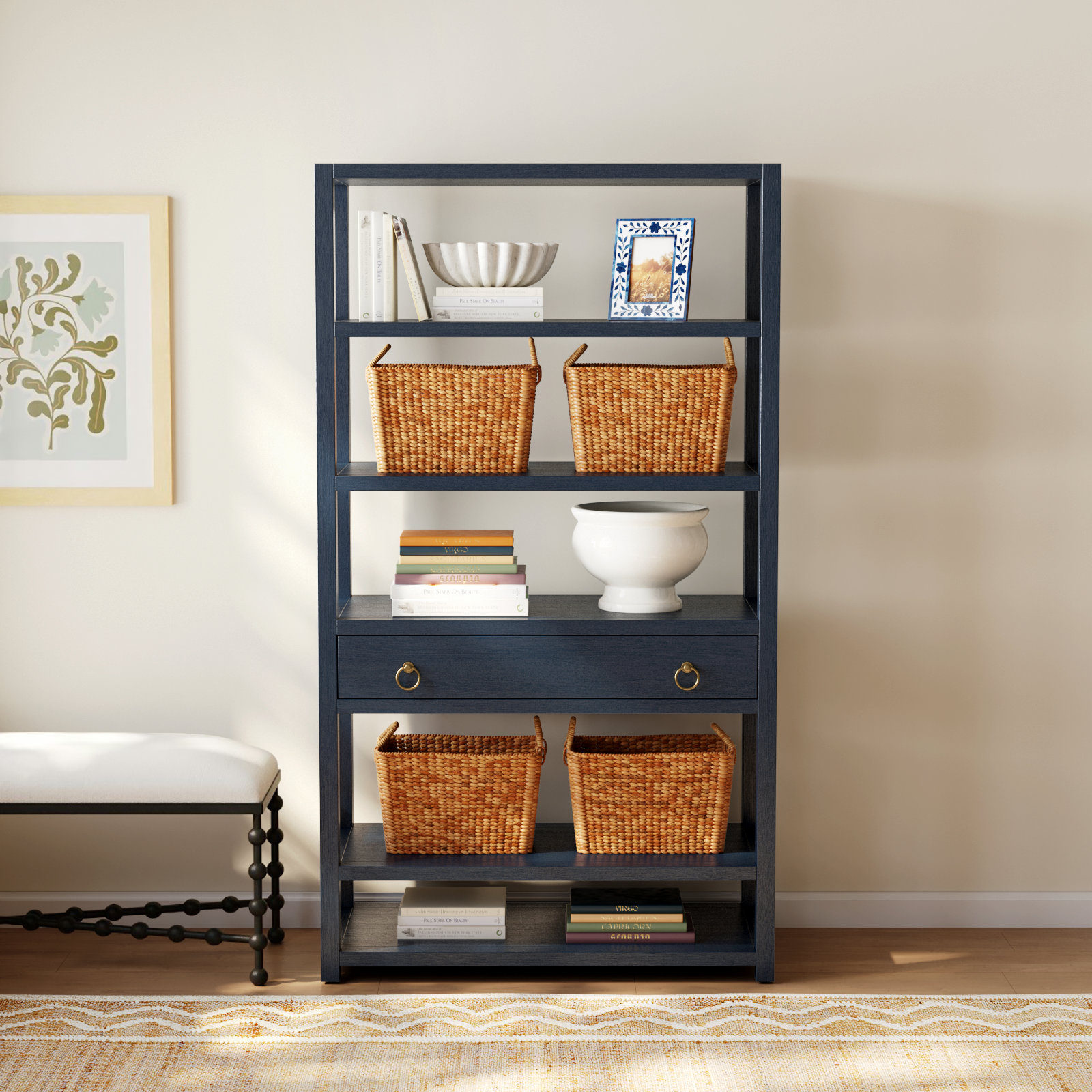 Elin 1-Drawer 5-Tier Standard Bookcase, Navy Blue