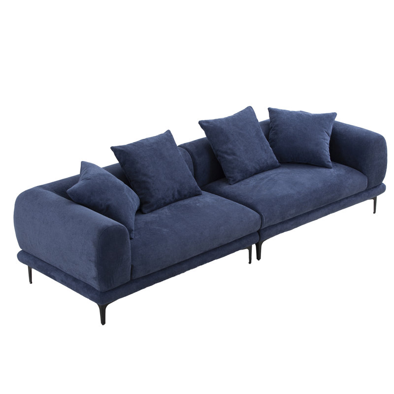 Canapé rembourré Kaseta, H 25,4 po x l 108,3 po x P 36,2 po, Mélange de polyester bleu, Noir