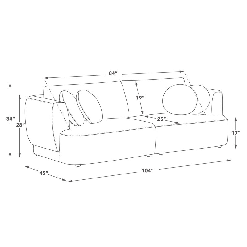 Aneika 104''W 2-Piece Curved Modular Oversized Sofa, Gray