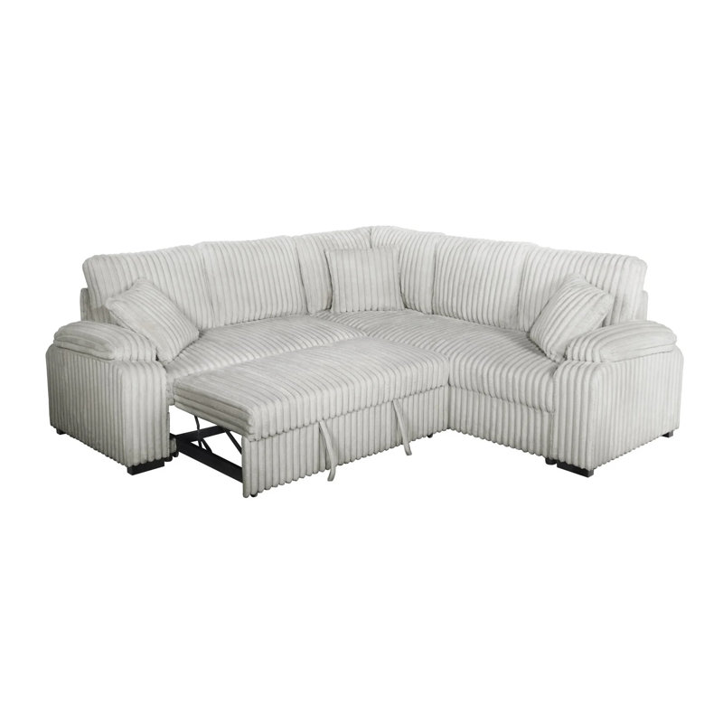 Newlyn Grey Corduroy Sectional Sofa Bed With Pullout And Storage, Gray Corduroy