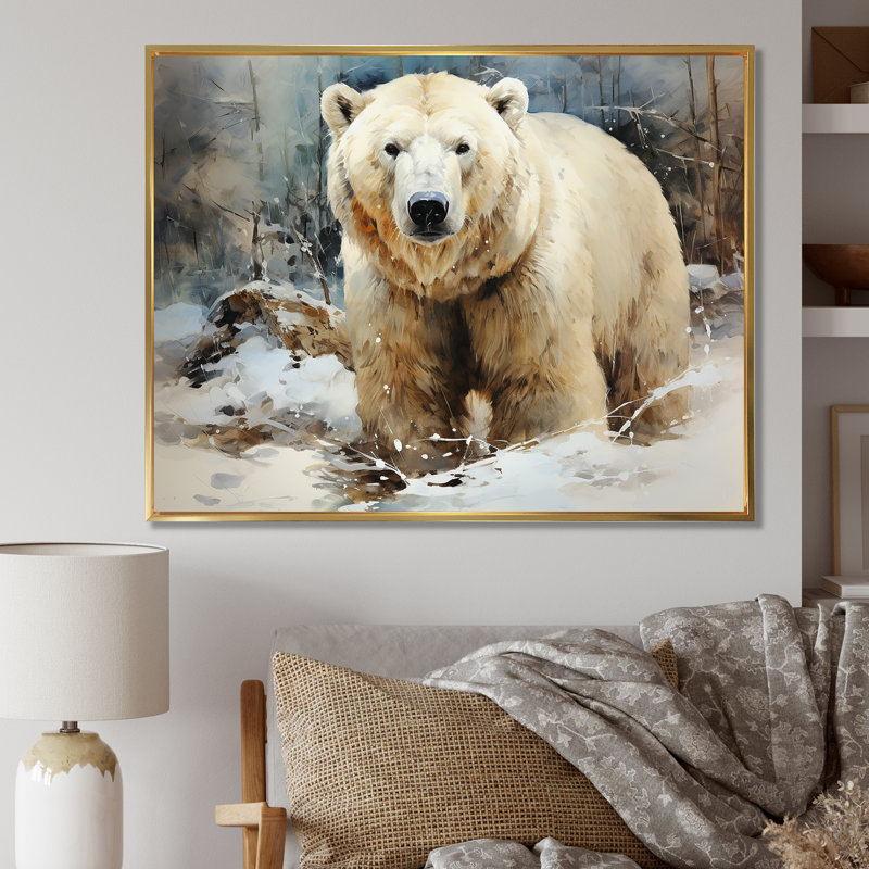 Ours polaires, art solitaire I - ours 2, Cadre flottant doré, H 16 po x l 32 po x P 1 po