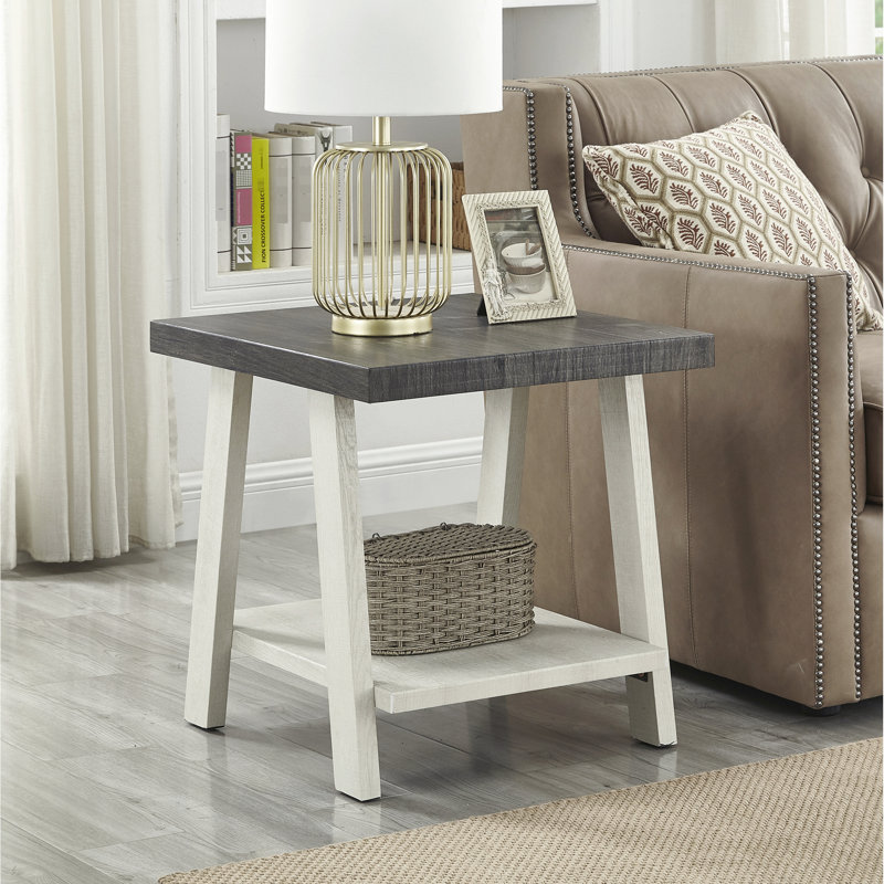Table de bout contemporaine contemporaine gris anthracite et beige avec rangement supérieur moderne