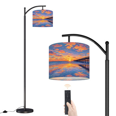 Arc Floor Lamp with Adjustable Lampshade San Clemente Pier Summer Sunset Standing Lamp 3 Color Temperatures Dimmable Tall Pole Lamp with Foot Switch for Bedroom